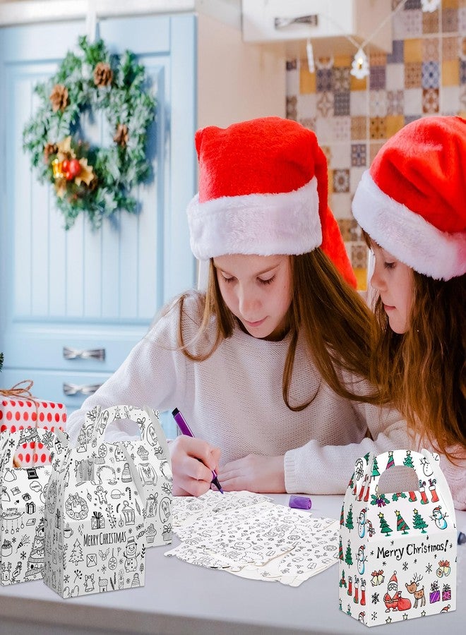 Watersay 24 Pcs Coloring Christmas Treat Boxes Xmas Color Your Own Cardboard Gable Box DIY Goodie Candy Gift Christmas Party Favors with Handles for Xmas Draw Doodle Craft Supplies - Image 5